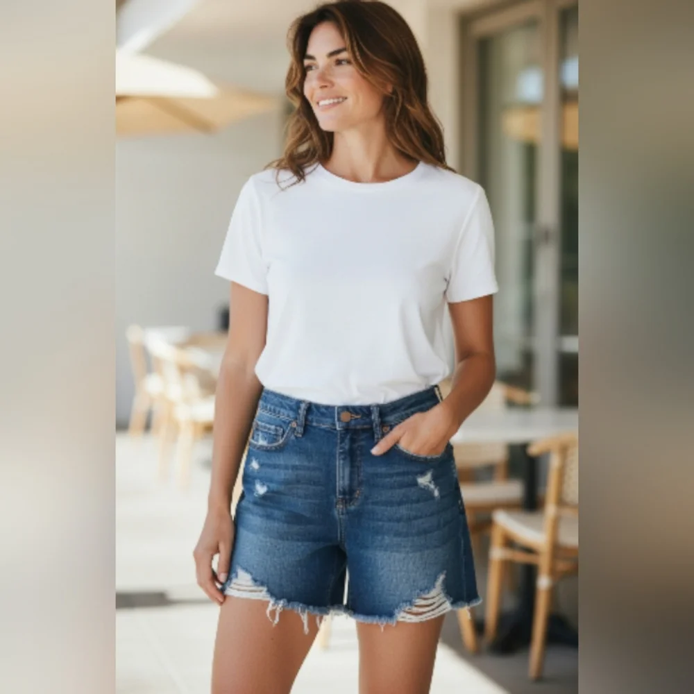 JUDY Blue Distressed Denim Shorts SIZE MEDIUM - Picture 4 of 7